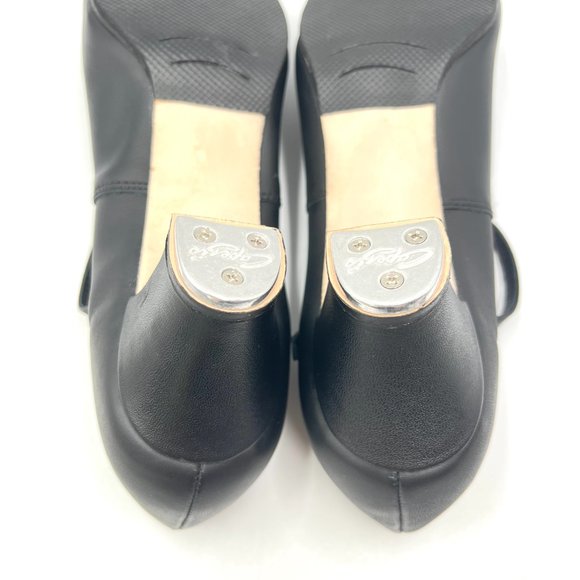 11W 11 WIDE Capezio #561 Jr Footlight‎ 1.5" Black Leather Tap Dance Shoes Heels - Picture 9 of 11